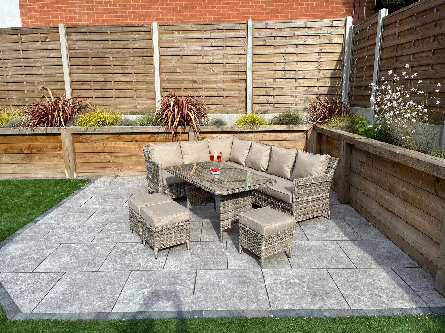 Signature Weave - Edwina Outdoor Corner Sofa Dining Set with Ottoman Stool Seats
